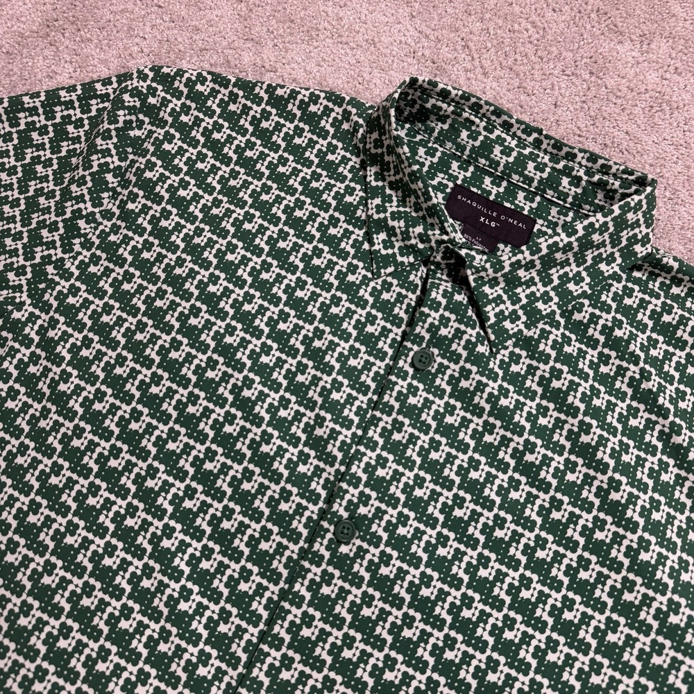 Shaquille O'Neal XLG Shirt Mens LT Green Ditsy Woven Wicking Short Sleeve NWT